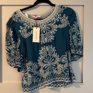 Solitaire Blue Embroidered Women's Blouse
